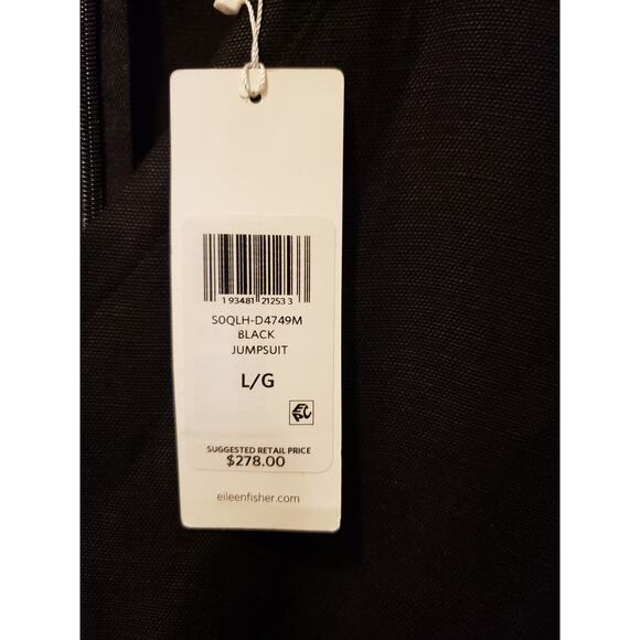 NWT Eileen Fisher Womens Linen Blend Slub Jumpsuit Black Wide Leg Cropped Large - Picture 7 of 13